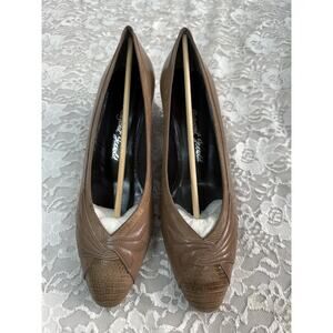 Vintage Margaret Jerrold Brown Leather Snakeskin Heels Pumps Office Work New 7.5